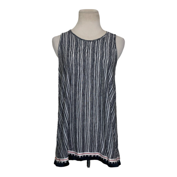 W5 black pinstripes fringe hem sleeveless knit blouse size Small - Picture 1 of 7